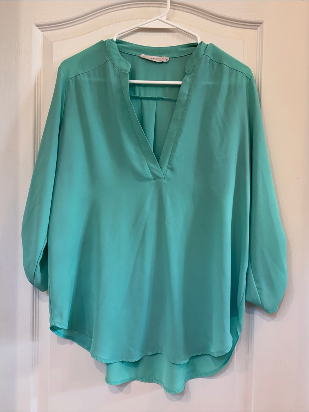Lush Aqua V-Neck Split Collar Blouse